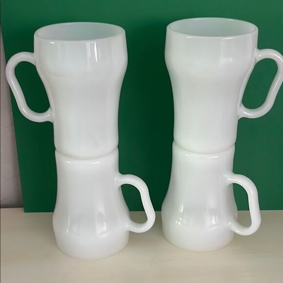 Anchor Hocking Fire King White Milk Glass Soda Fountain /Coca Cola Mugs (4) VTG - Picture 9 of 9